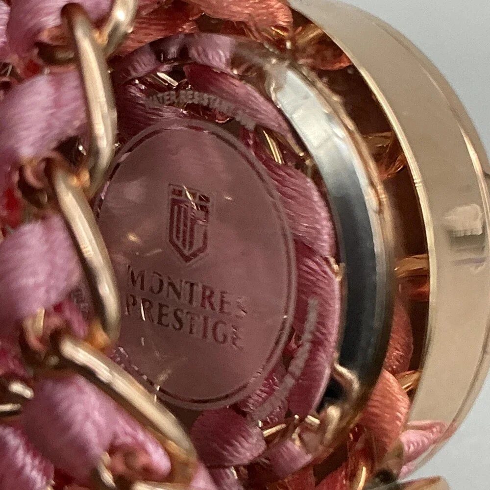 Montres Prestige Womens Watch 25mm MOP Dial Pink Woven Chain New Battery